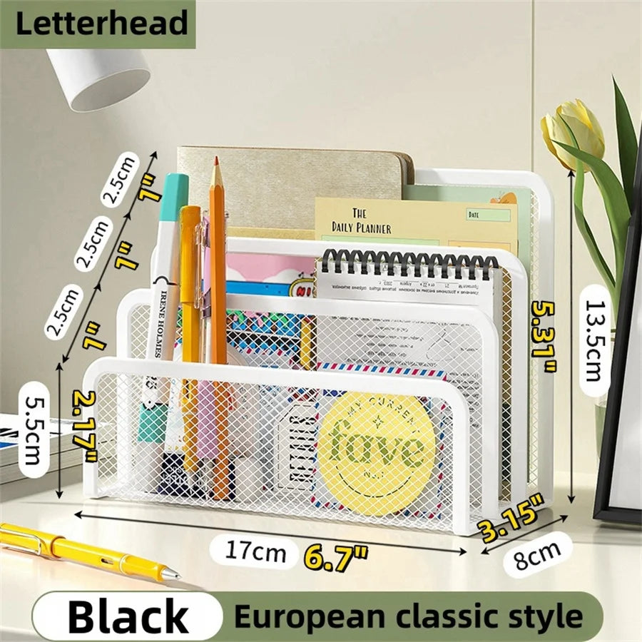 Desk Mail Organizer Small File Holders Letter Organizer Metal Mesh Document/Filing/Folders/Paper Organizer for Desktop