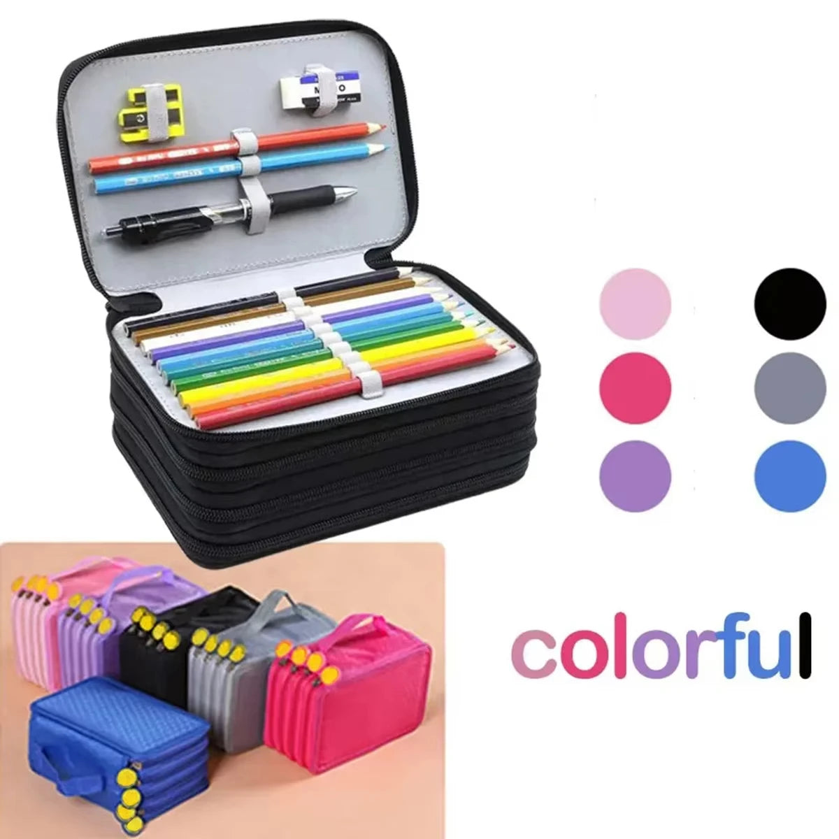 72 Holes Pencil Case Large Capacity Four Layers Kawaii Pen Storage Bag Korean Stationery Office Supplies Brush Color Pencil Bag