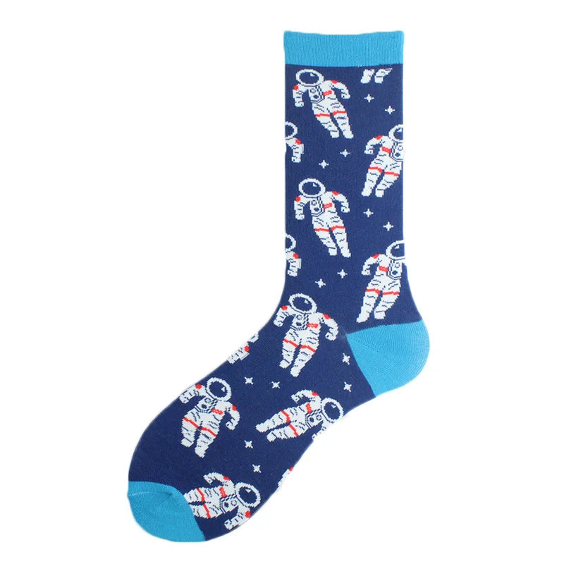 Happy Colorful Funny Socks Men Skateboard Shark Dinosaur Astronaut Planet Divertidos Hip Hop Sokken Harajuku Unisex Crew Socks