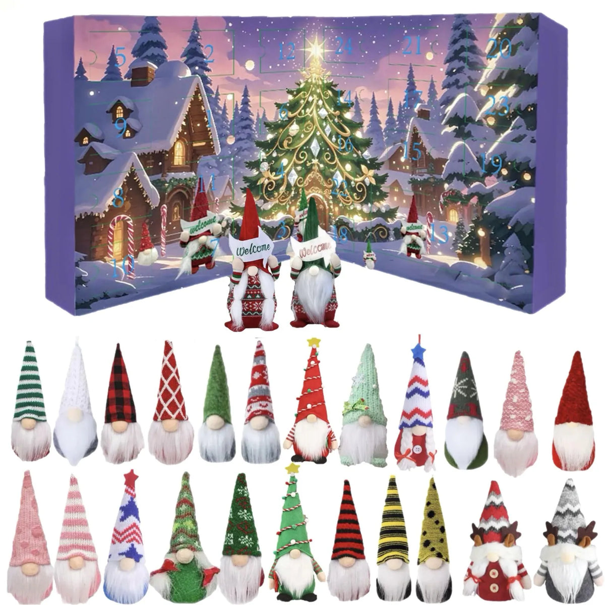 Christmas Plush Gnome Advent Calendar Blind Box 24-Day Countdown Surprise Box Faceless Gnome Ornament for Home Holiday Decor