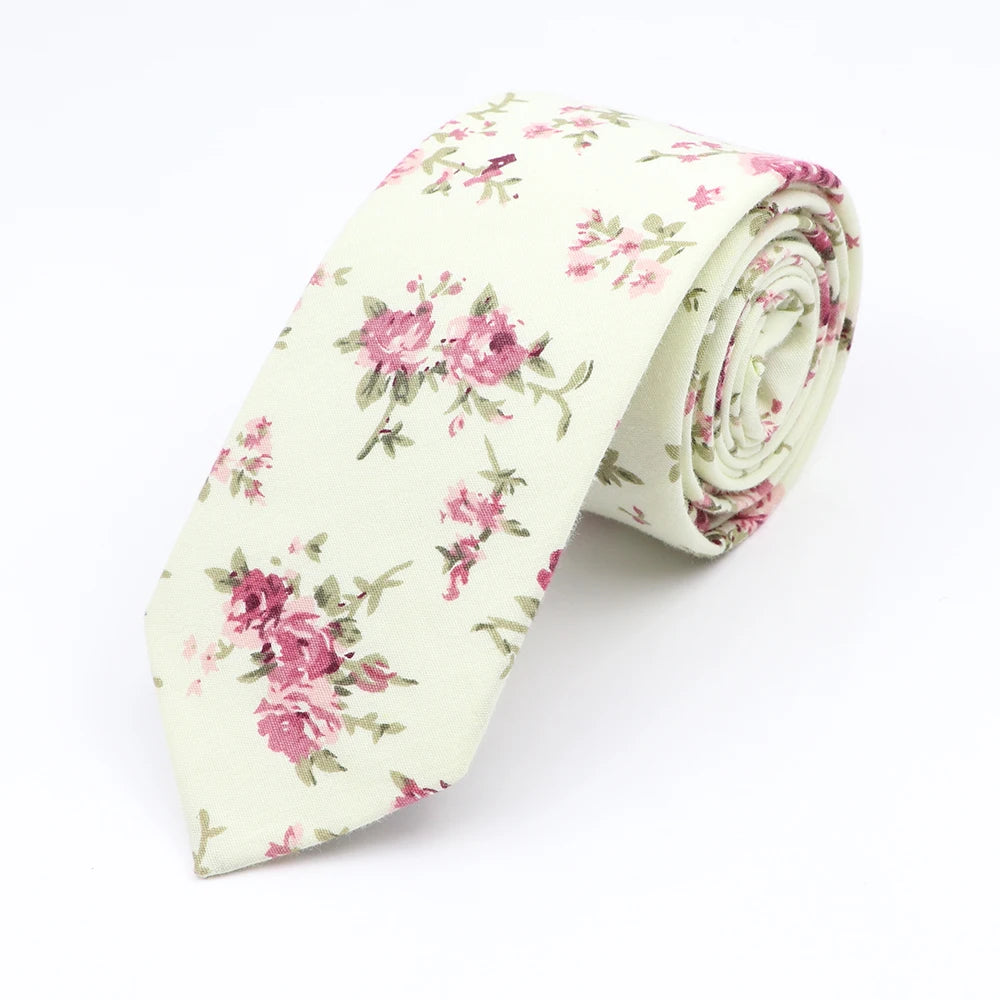 New Floral Elegant Tie For Men Women 100% Cotton Beautiful Flower Paisley Necktie Narrow Skinny Cravat Wedding Casual Corbatas