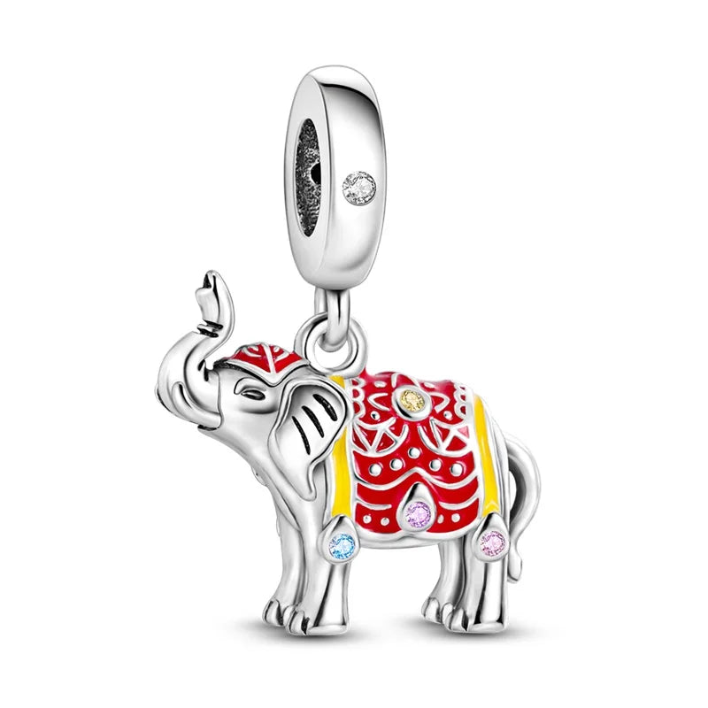 925 Silver elephant lion rhinoceros dinosaur Animal Charms Beads Fit 4MM hole diamet Bracelets Fine DIY Christmas Jewelry Gifts
