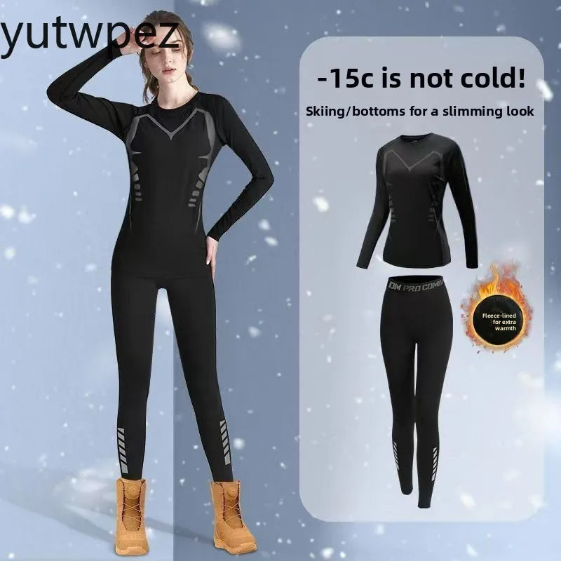 Ski Thermal Underwear Set 2-piece Tracksuit Snowboard Tight-fitting Winter Cold Weather Protective Suit Elastic and Breathable