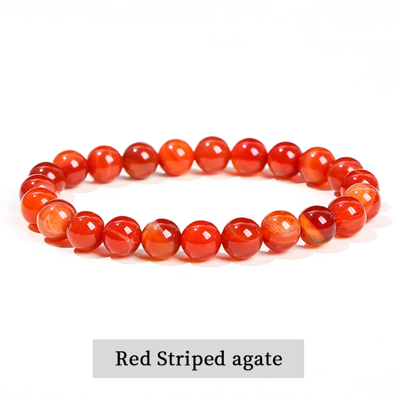 JD Natural Stone Beads Bracelet Amethyst Tiger Eye Crystal Quartz Agate Gem Beads Bangles Women Men Reiki Healling Jewelry Gift
