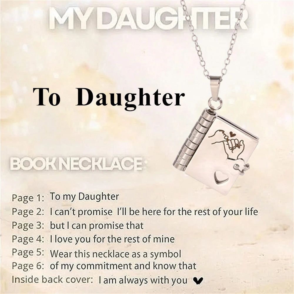 Mother’s Day Gift Best Mom Ever Book Necklace Stainless Steel Engraved Book Locket Necklaces Women Daughter Present for Mom
