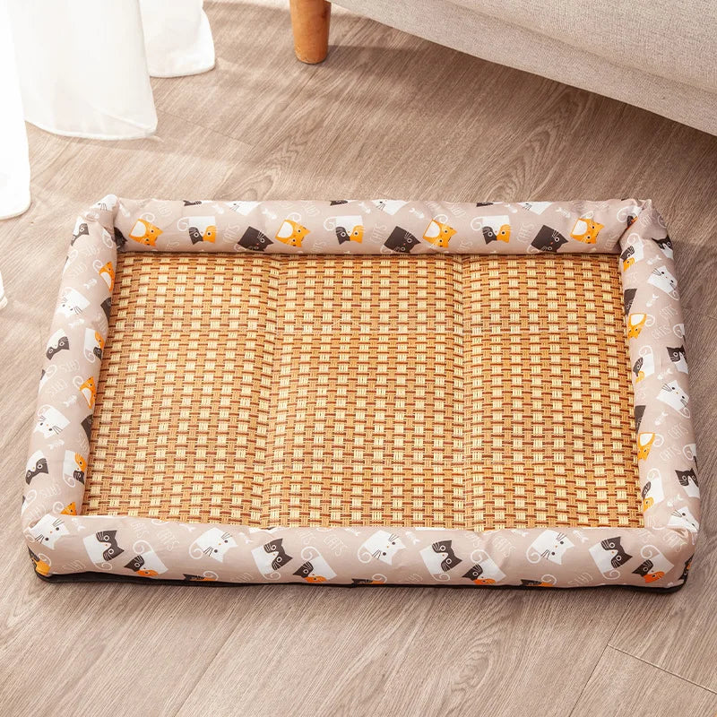 Comfortable Summer Small Cat Cooling Mat Moistureproof Medium Dog Sleeping Bed Cushion Rattan Mat Pet Puppy Accessories