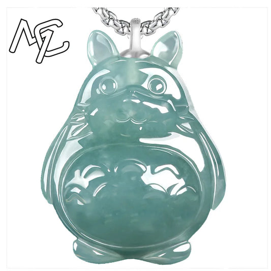 S925 silver Natural Blue Water Jade Cartoon Totoro Pendant Necklace Real Carved Charm Jadeite Jewelry Fashion Amulet Gifts Women