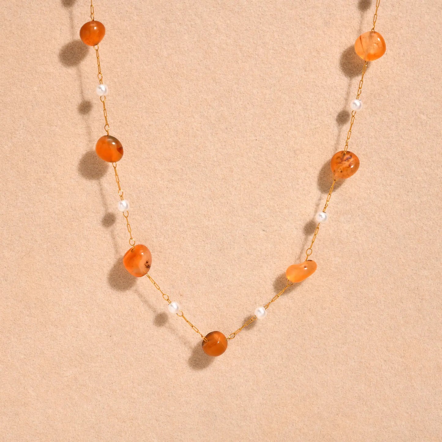 Boho Necklace Beach Irregular Natural Stone Necklaces for Women Stainless Steel Imitation Pearl Jade Necklace Jewelry Gift