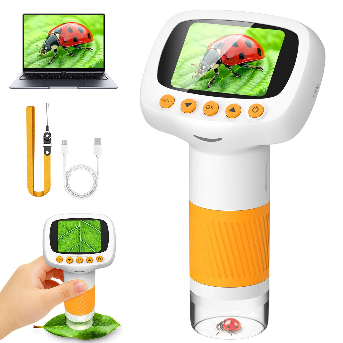 Handheld Microscope for kids 1000X Magnification Mini Portable Pocket Microscope with 2.0" IPS Screen STEM Toy Edu Gift Students