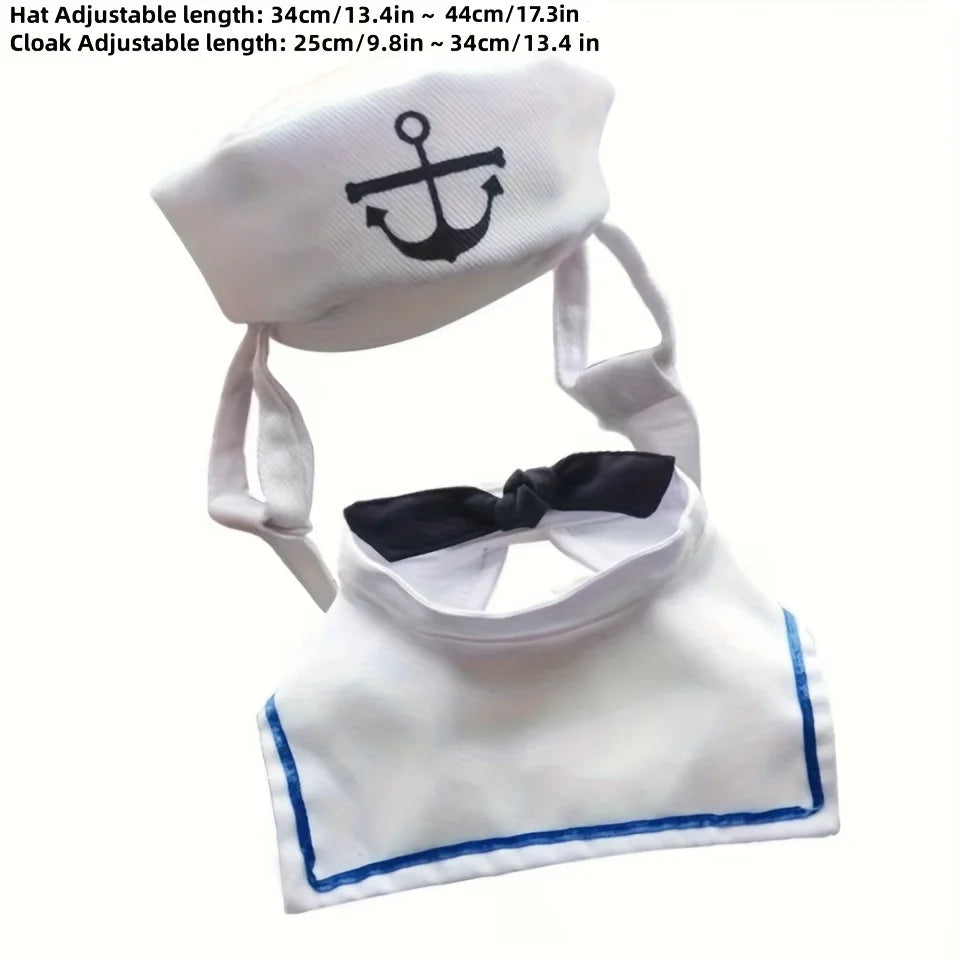 Pet Sailor Costume – Navy Hat & Tie Collar Set for Cats & Small Dogs