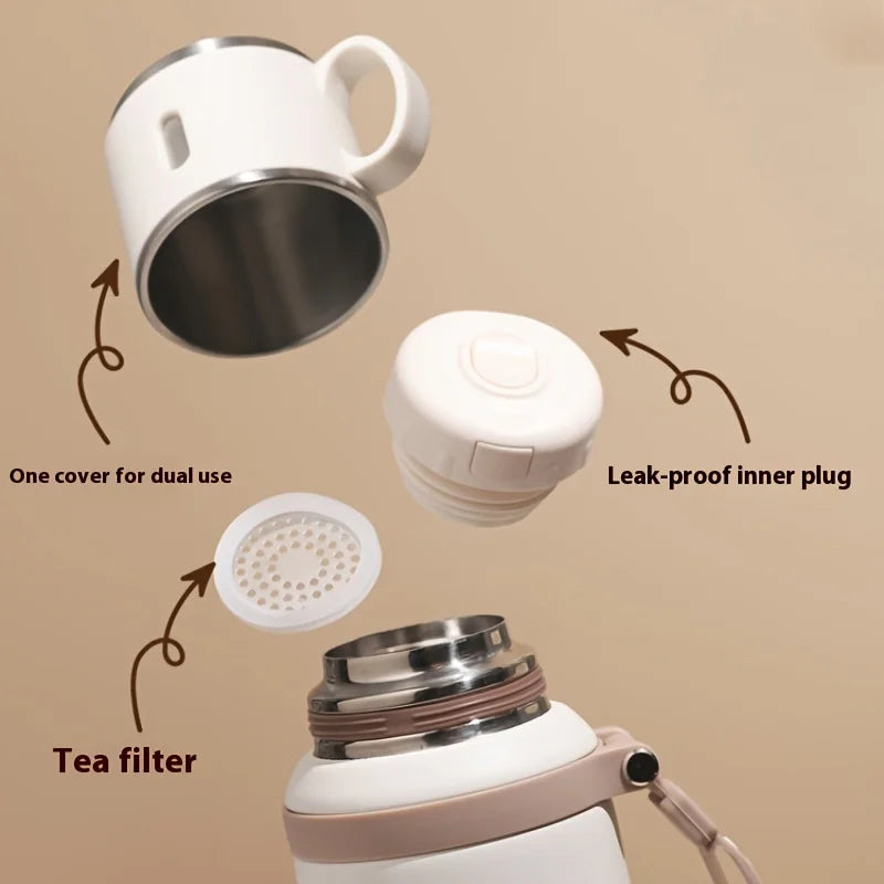 316 Stainless Steel Insulated Water Bottle with Cup Portable Vacuum Flask for Outdoor Activities Handheld Tumbler Keep 24Hr Cold
