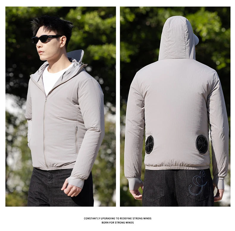 Summer Hooded Air-Conditioning Workwear with Fan Cooling, Outdoor Temperature-Reducing Breathable Hat-Brim Sun Protection Clothi