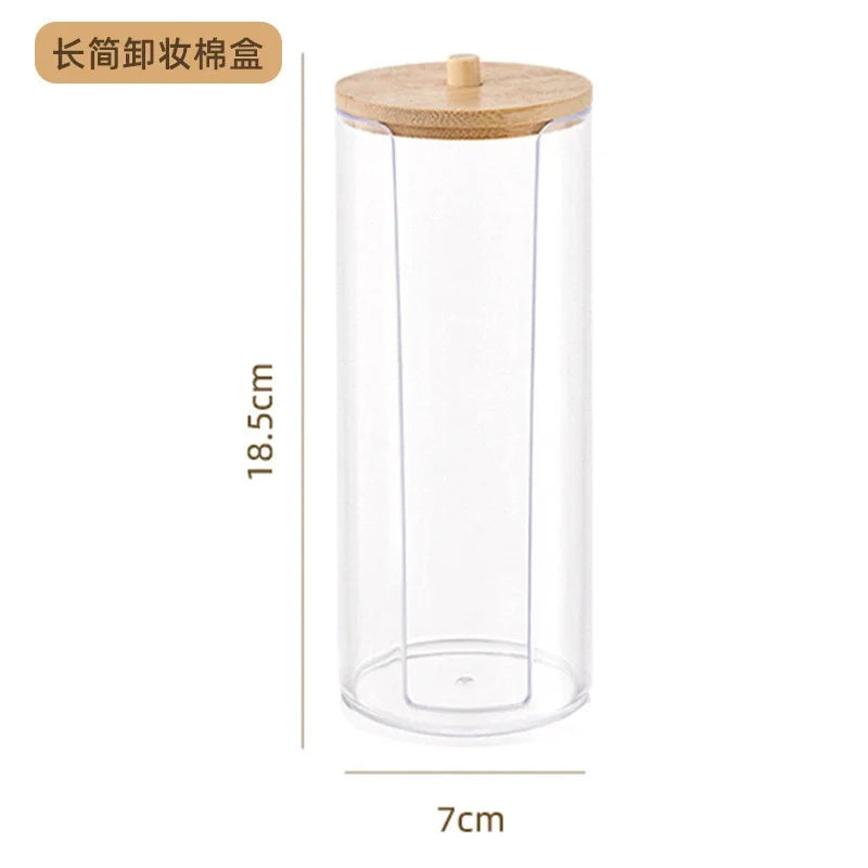 1pcs Cotton Swab Storage Box Acrylic Jar Makeup Organizer Cotton Round Pad Holder Box Q tip Holder Dispenser with Bamboo Lid
