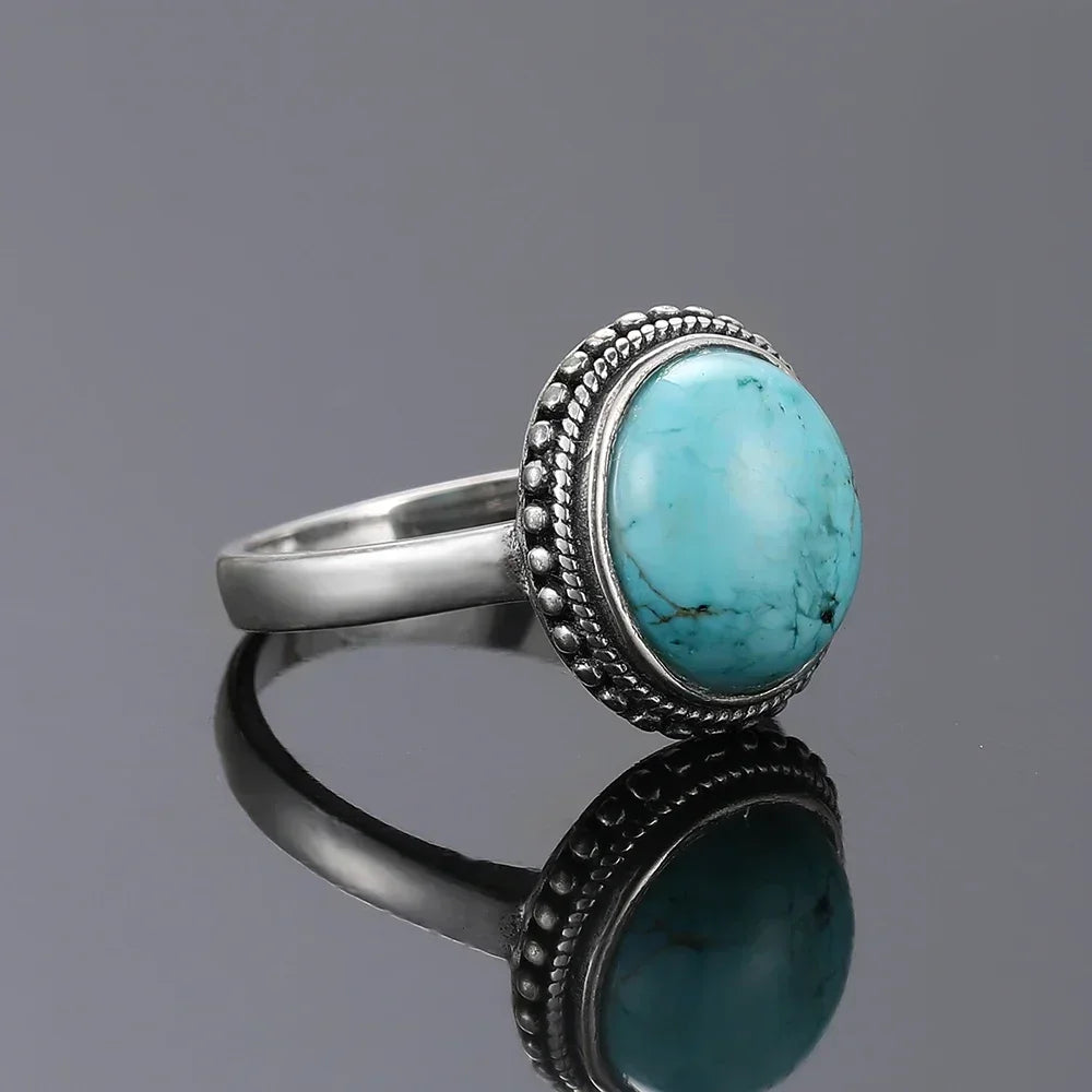 S925 Sterling Silver Ring Vintage Ring Gemstone Ring Silver Fine Jewelry Natural Turquoise Rings