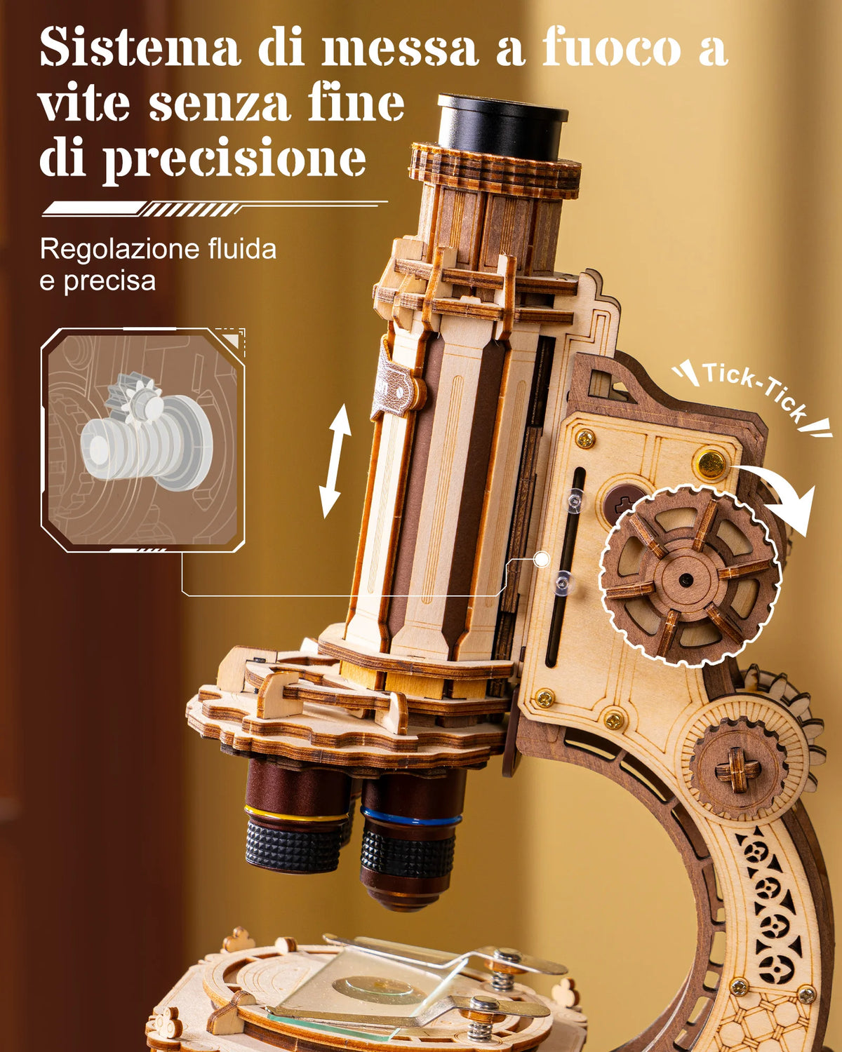 ROKR 3D Wooden Puzzle Real Optical Microscope STEM Science Toy 40X-400X Magnification Model Building Kit Birthday Gift for Students & Adults