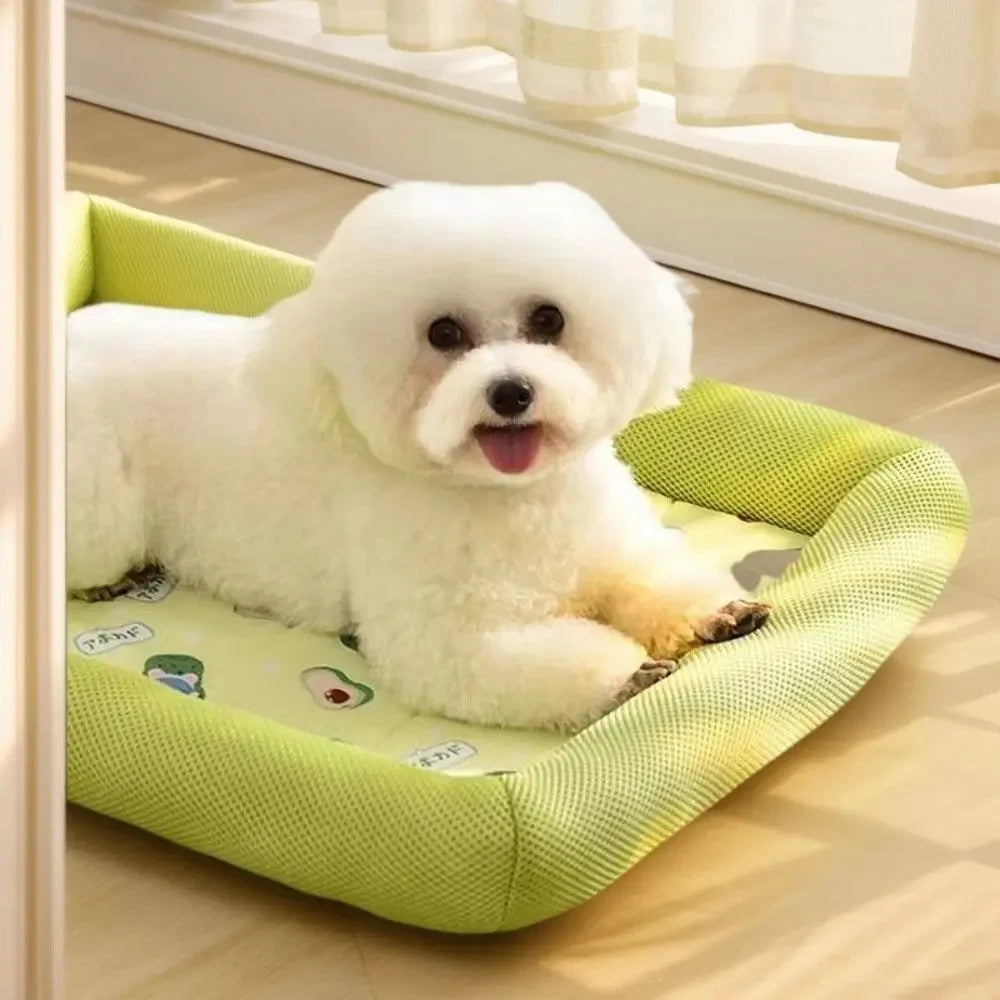Summer Washable Pet Dog Bed, Square Cooling Puppy Bed, Neck-Protecting, Breathable Soft Dog Sleeping Pad, Summer Pet Supplies