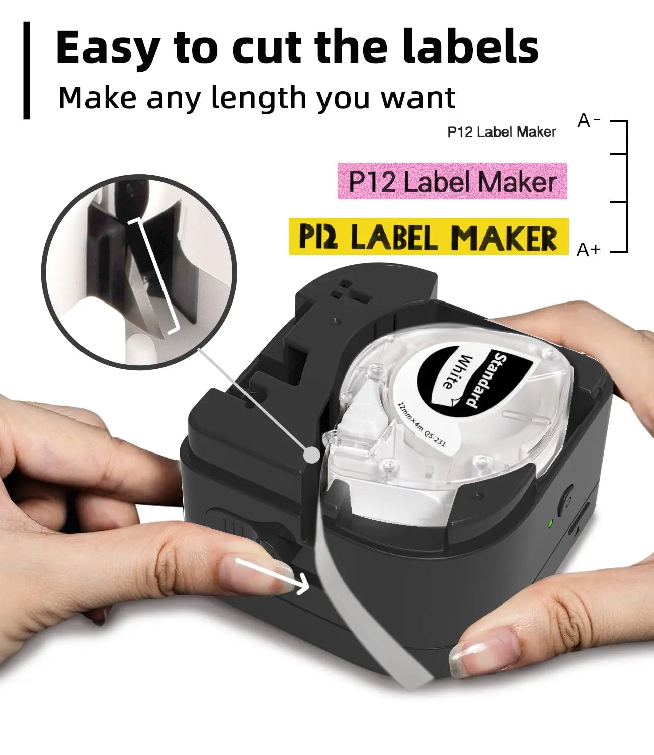 P12 Label Tape Compatible with Dymo LetraTag 200B Refills LT-100H Label Replacement for Phomemo P12 PRO Label Maker 12mm x 4m