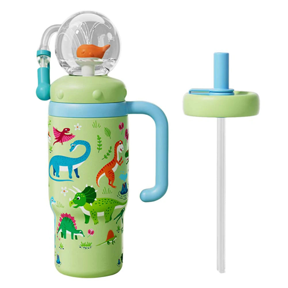 710ML Stainless Steel Whale Fountain Tumbler with Handle Leak Proof Whale Squirt Drinking Cup Water Bottle with Straw Creative G