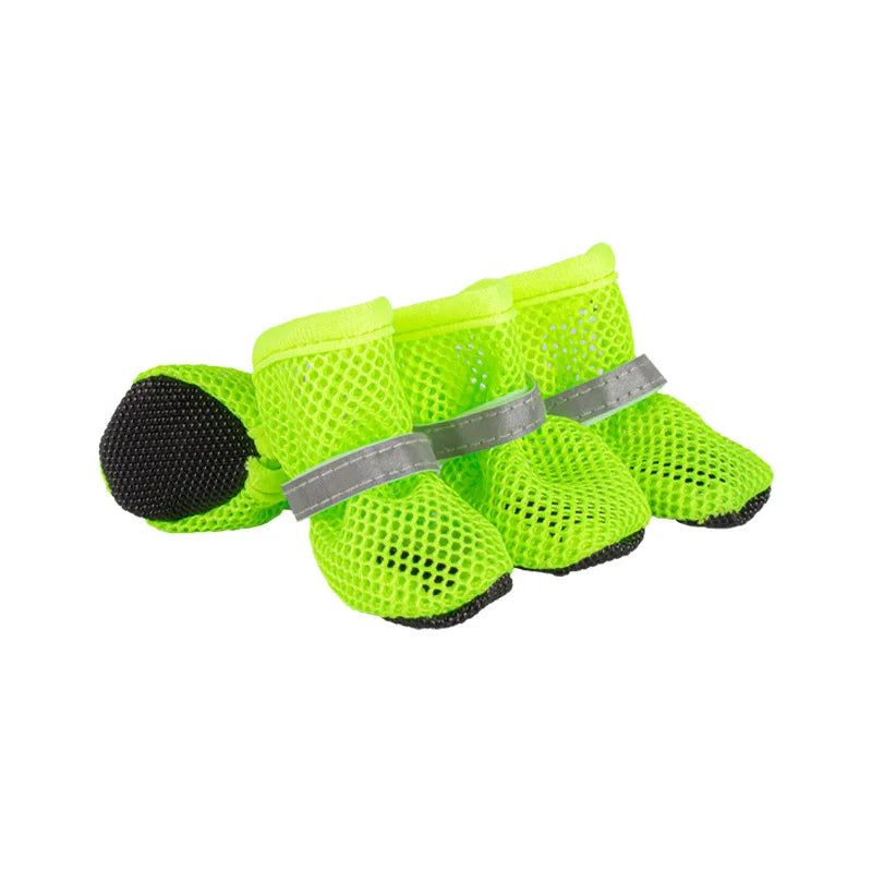 4Pcs Summer Cooling Dog Boots for Night Walks Breathable Mesh Dog Shoes with Reflective Straps & Soft Sole for Paw Protection