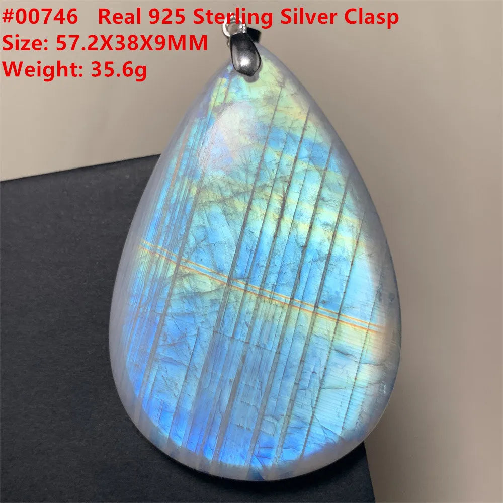 Natural Colorful Moonstone Pendants Necklaces Unusual Women Big Orange Blue Light Rainbow Moon Stones Bead Gemstone Jewelry S925