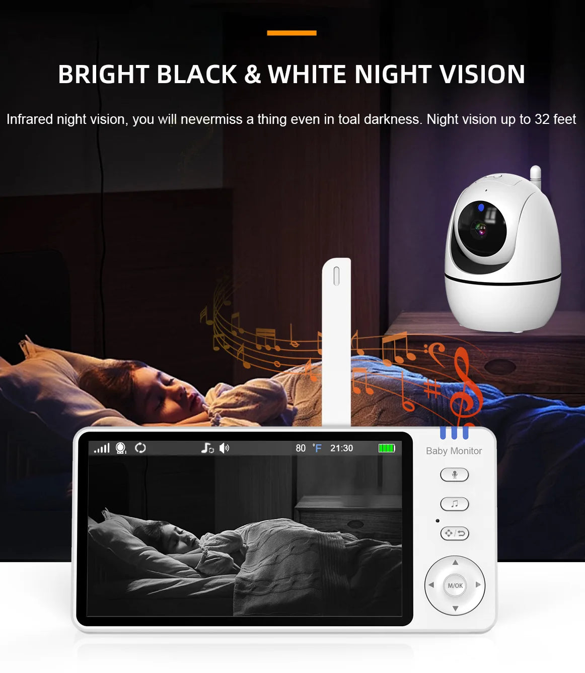 HTMCK 5 Inch Video Baby Monitor Night Vision with 4X Zoom Two-Way Audio Nanny Camera for Mother Kid Babysitter