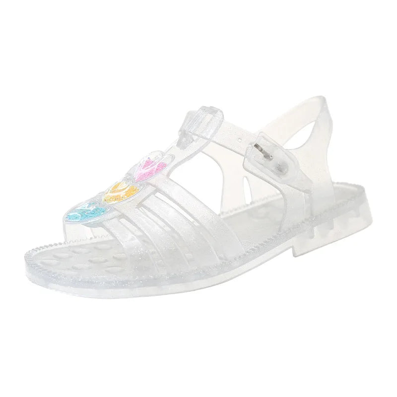 Fashion Girls Jelly Sandals New Summer Children's Shoes Girls Open-toe Crystal Love Shoes Children Baby Princess Beach Sandals