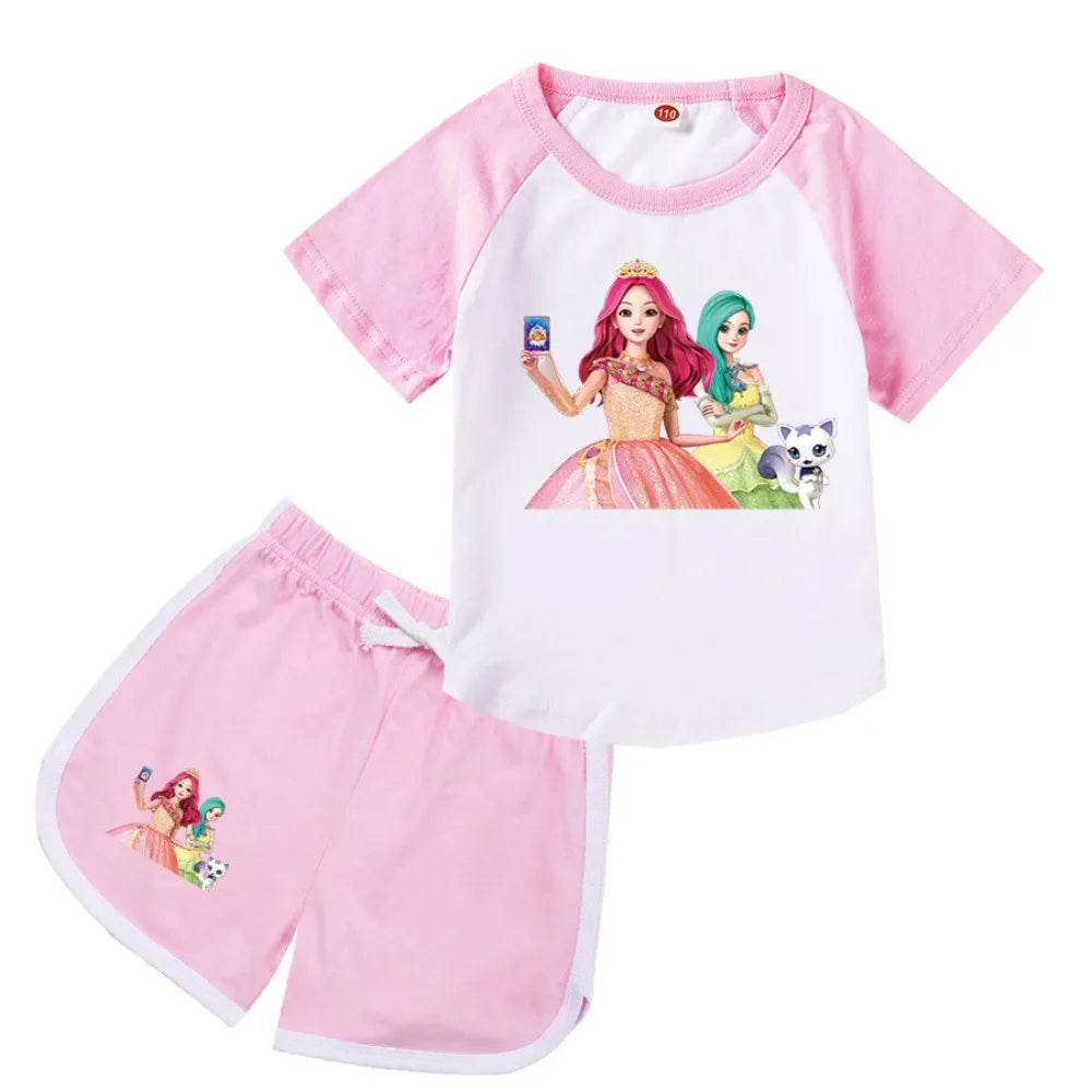 Anime Secret J-Jouju Clothes Kids Cartoon S-Secret Jouju T-shirt Denim Jeans 2pcs Sets Toddler Girls Outfits Children Tracksuits