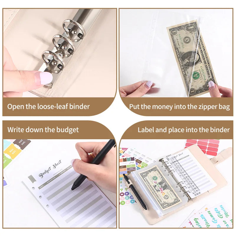 A6 Retro Splice Money Budget Planner Binder Zipper EnvelopesCash Envelopes For Budgeting Money Organizer Binder