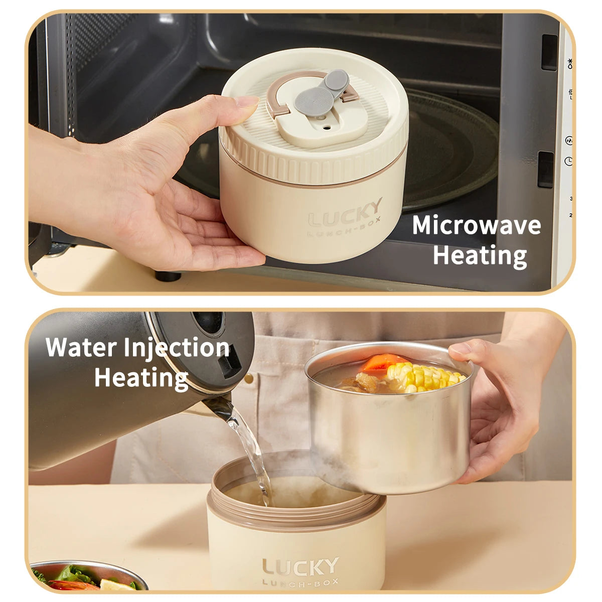 304 Stainless Steel Insulated Bento Box Microwave Heatable Round Sealed Thermal Lunch Box For Kids Students Food Container