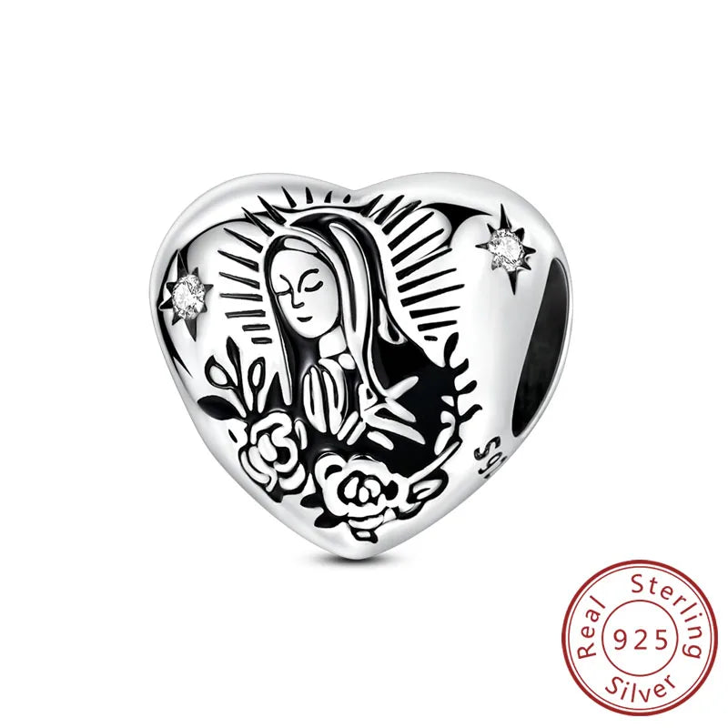 925 Sterling Silver Heart Shape Charm Beads Mother Daughter Family Pet Paw Beads Fit Bracelets Mother's Day Jewelry Gift
