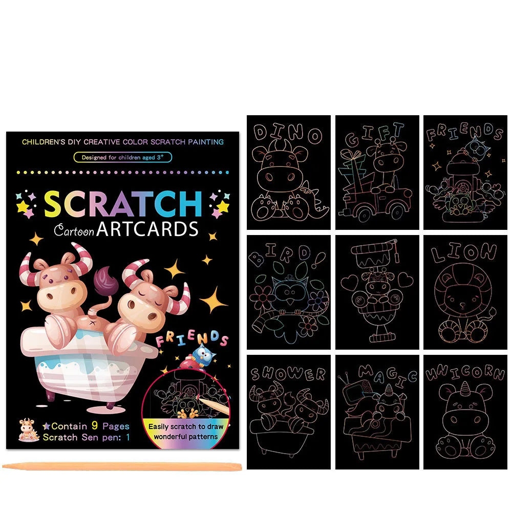 Children Scratch Painting Set Magic Rainbow Colors Scratch Art Painting Card Books Early Education Template Drawing Toys For Kid
