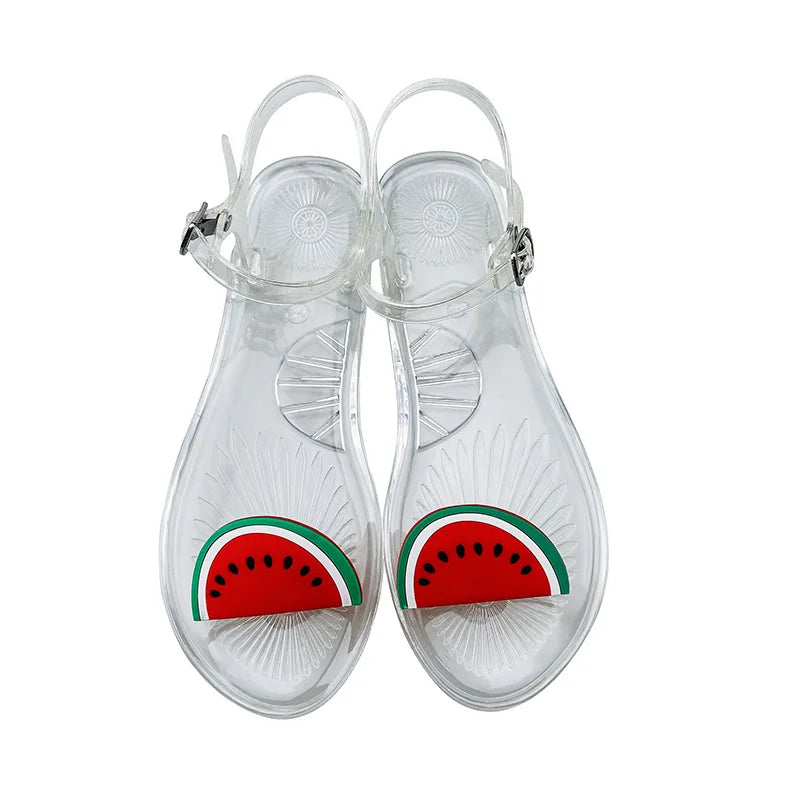 Plus Size 36-42 Ins Hot Sales Women Girls Jelly Sandals Colorfull Transparent PVC Beach Shoes Summer Fruit Flip-flop Shoes