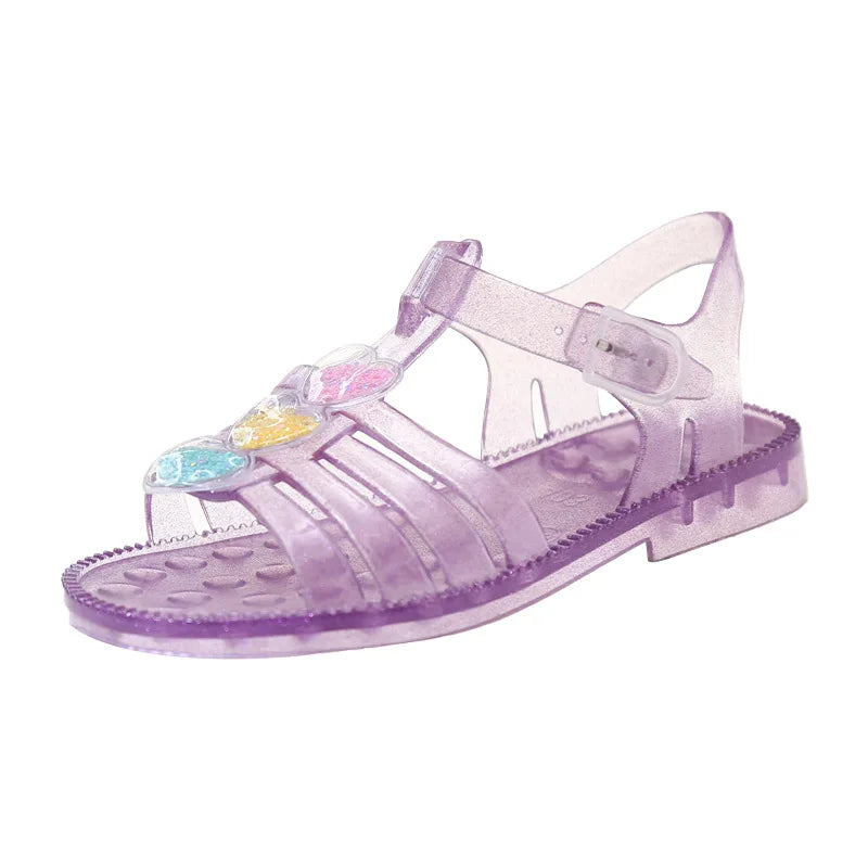 Fashion Girls Jelly Sandals New Summer Children's Shoes Girls Open-toe Crystal Love Shoes Children Baby Princess Beach Sandals