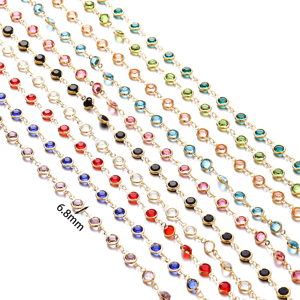 1M Crystal Zircon Stone Chain Colorful Glass Beads Chains For DIY Necklace Bracelet Jewelry Making Supplies Findings