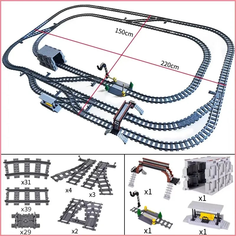 NEW City Trains Flexible Tracks Soft Straight Curved Rails Switch Building Block Creative Models Railways Toys For Kids Gifts