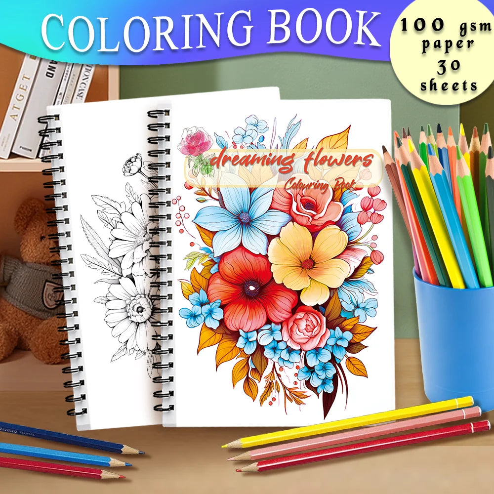 Women's Spiral Colouring Book - 30 Sheet Adult Colouring Book, 11.2x 8.3inch, 100gsm Thick Paper, Drawing Book, Gift of Recovery