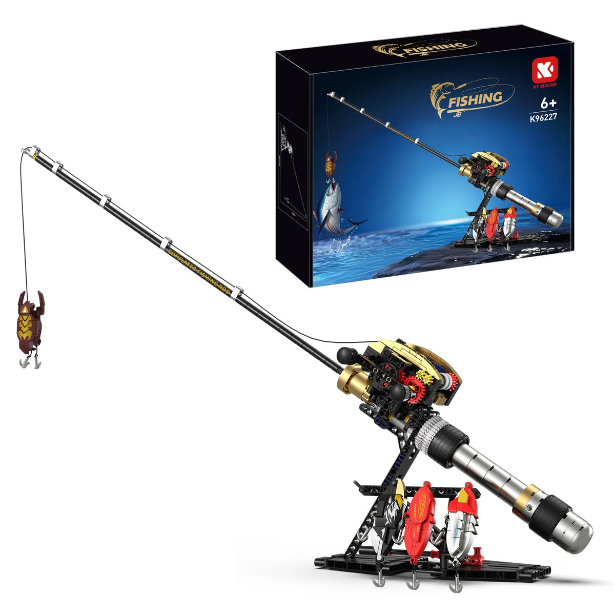 Fishing Rod Building Blocks Simulated Sea Fishing with Reel Set DIY Kit Creative Construction Toys for Fans Gift for Men Boys