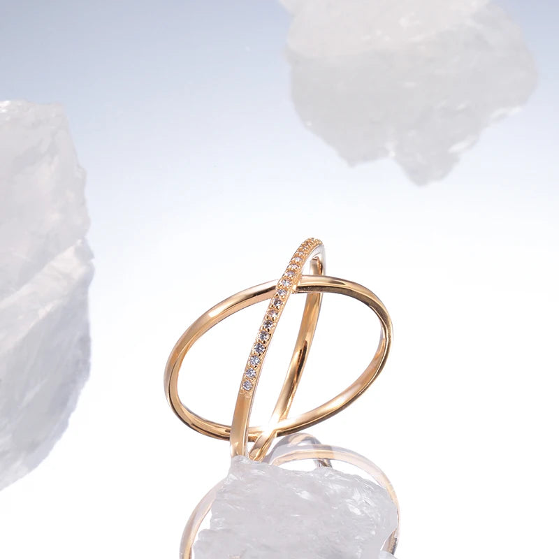 Kinel Luxury Natural Zircon Rings for Women Fashion 585 Rose Gold Geometry Cross Ring Vintage Wedding Jewelry Crystal Gift