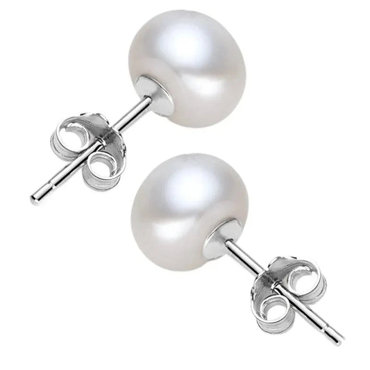Natural Freshwater Pearl Stud Earrings For Women Luxury Fine Jewelry Real 925 Sterling Silver Earrings