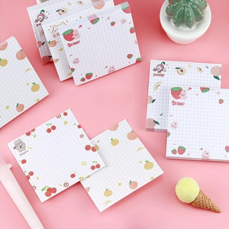 100sheets Kids Cartoon Fruit Pattern Sticker Posted It Memo Grid Paper Notebook Message Sticky Notes Notepad Pads Posits Sticker