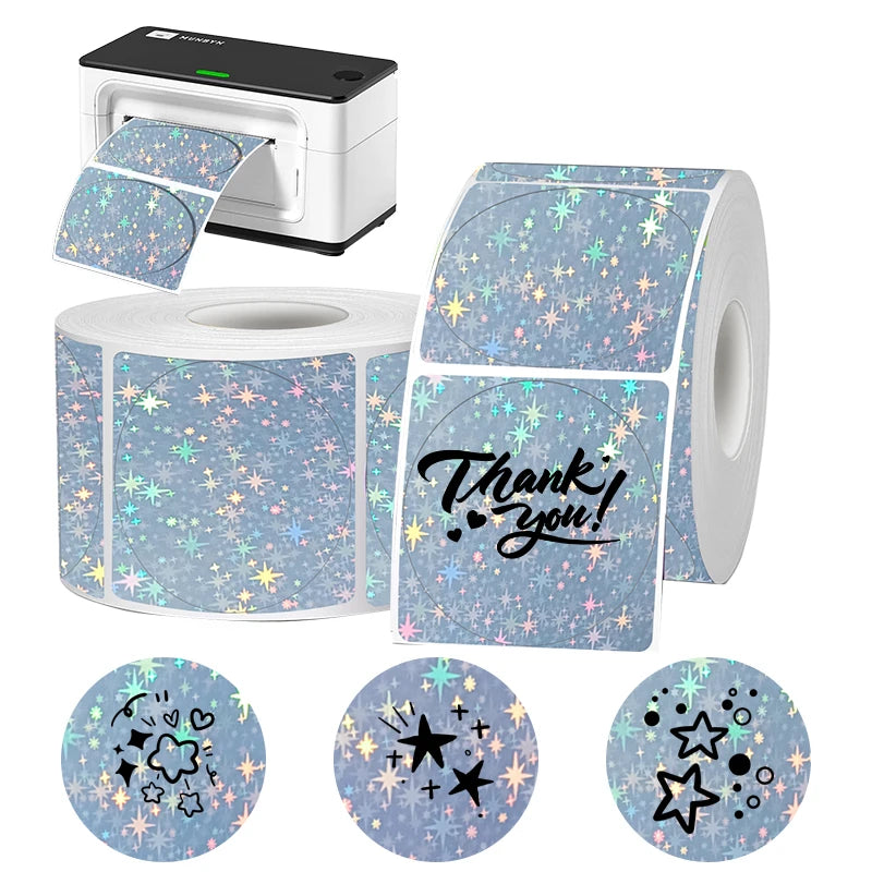 FOR Phomemo 241BT 246S D520 50mm LABEL Holographic Silver Laser Gold Gradient Thanks Card Sticker for LOGO Barcode Birthday