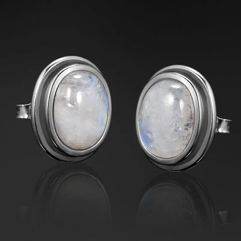 Natural 8x10MM Oval Moonstone Stud Earrings S925 Silver Earring for Women Vintage Ear Jewelry Party Gift Wholesale