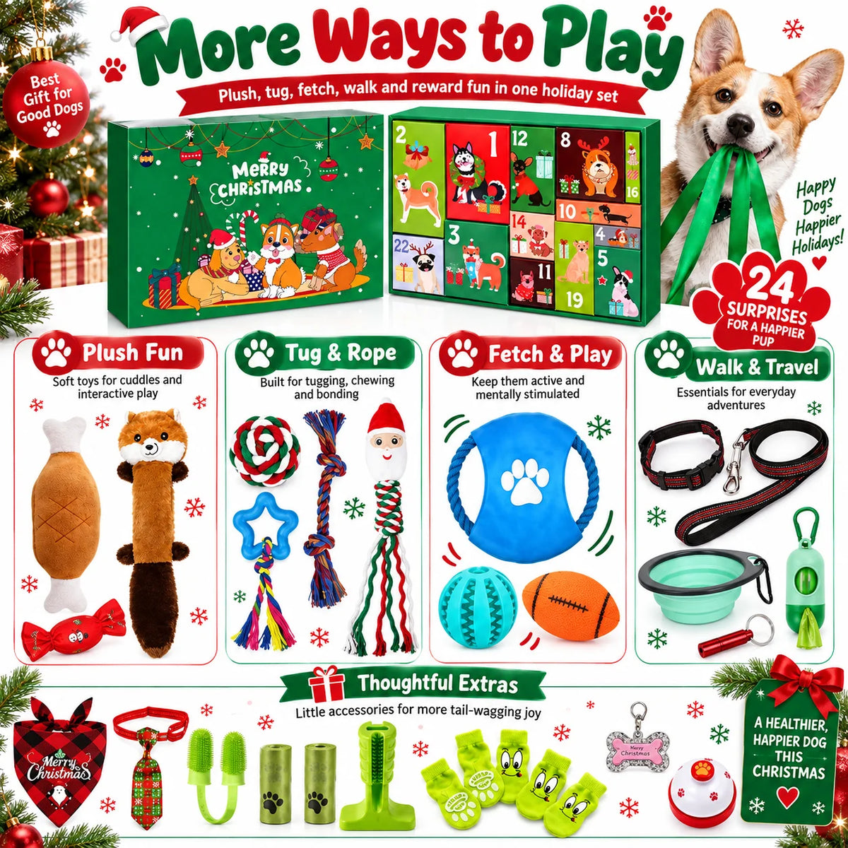 Dog Christmas Advent Calendar – 24-Day Pet Toy Mystery Countdown Box