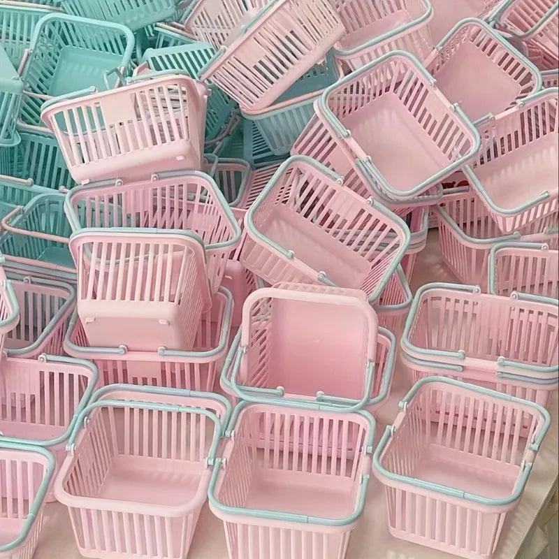 5pc Macaron Color Mini Storage Baskets with Handle Fruit Cosmetics Stationery Organizer Desktop Bathroom Organization Basket Set