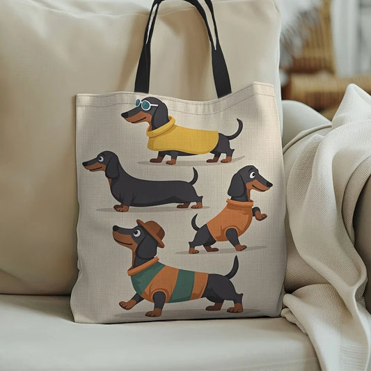 Chic Dachshund Print Tote Bag Large Capacity Casual Shoulder Handbag for Women Sturdy Polyester Reusable Grocery Shopping Bag