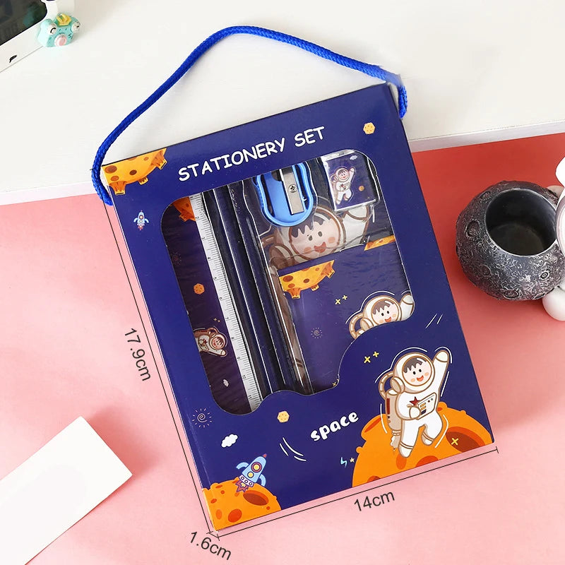 6Pcs Creative Children Stationery Set Cartoon Pencil Sharpener Eraser Note Book Ruler Pencil Kawaii School Supplies Gifts