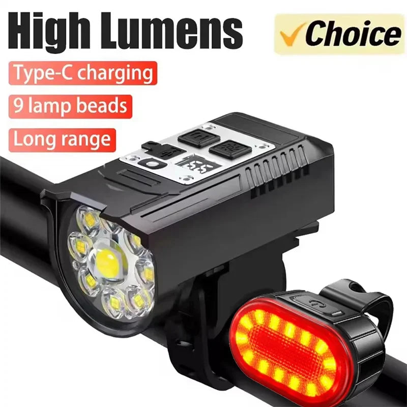 9 LED Bicycle Headlight USB Rechargeable Bike Lamp Super Bright Handlebar Lights Outdoor Waterproof Cycling  Front Light