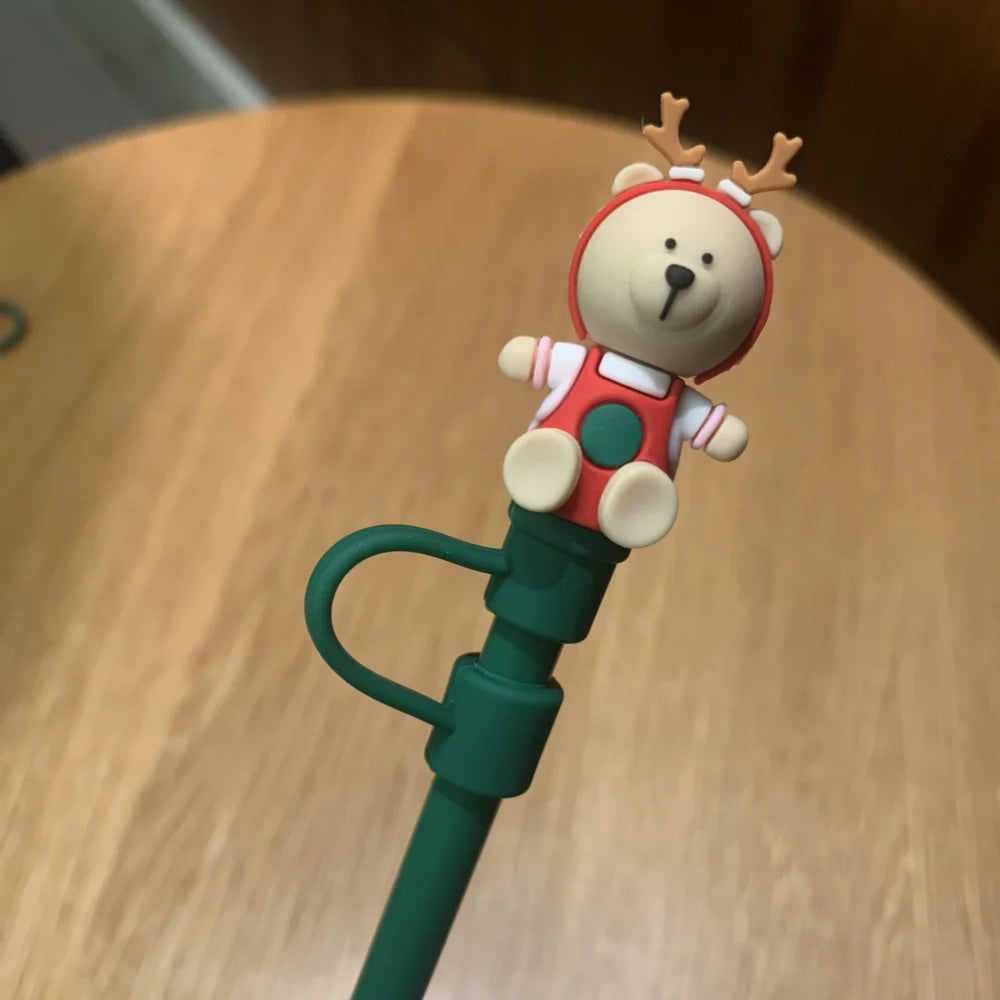 1pc Cute Bear Silicone Straw Cover Dust Plug for 7-8mm Straw Cups Tumblers Drink Lid Cap Creative Straw Toppers Cup Accessories