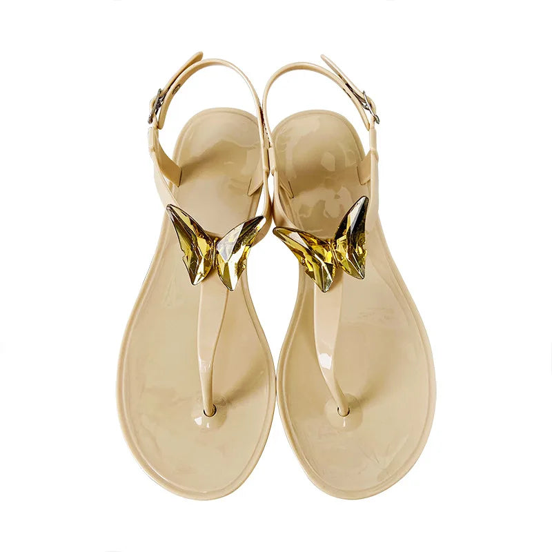 Size 36-42 Women Girls Jelly T- Tied Sandals INS Hot Sales Butterfky Transparent PVC Summer Beach Flip-flop Shoes S1064