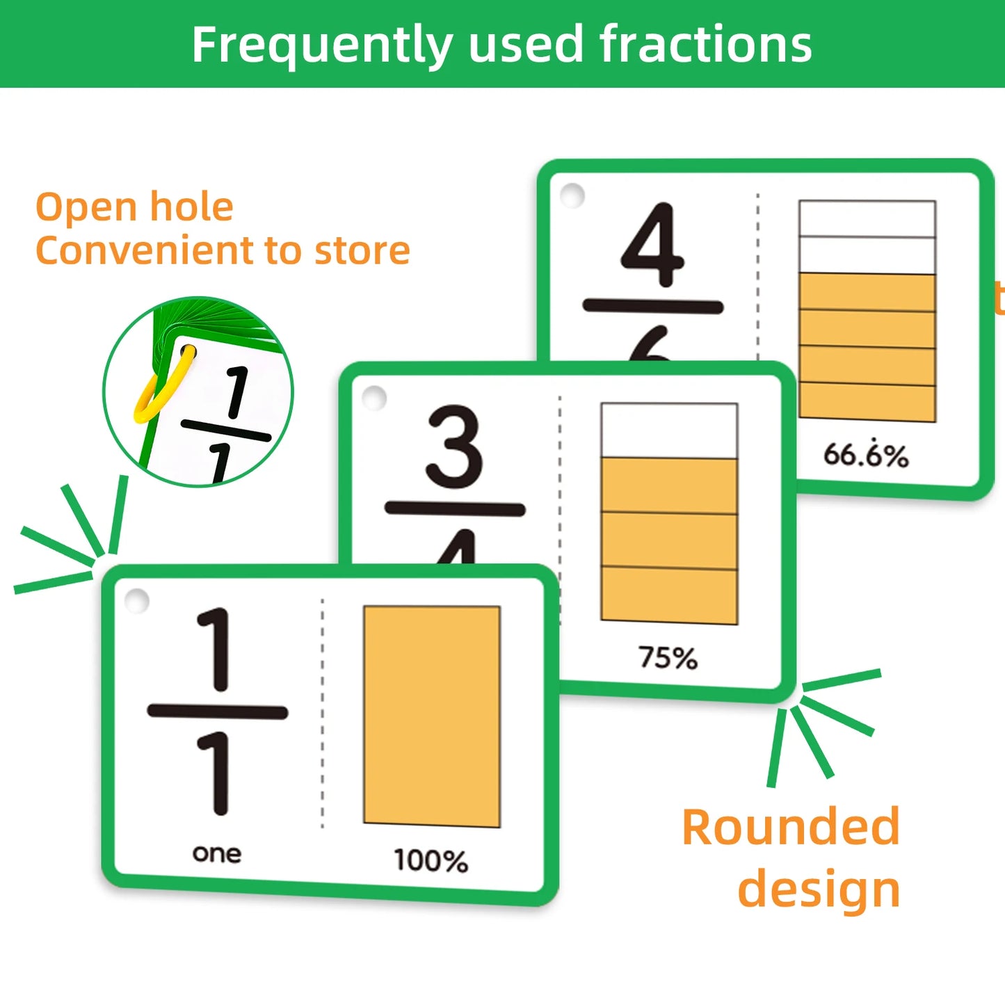 15pcs Double-Sided Fraction Cards, Math Teaching Aids for Kids,  an Educational Tool for Math Fractions in Home and School